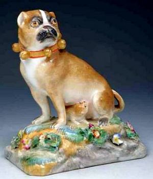 MEISSEN PORCELAIN MODEL OF A PUG DOG and puppy